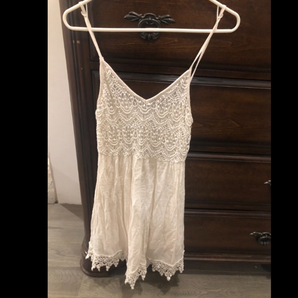 Girls Juniors cream boho style dress lace trim